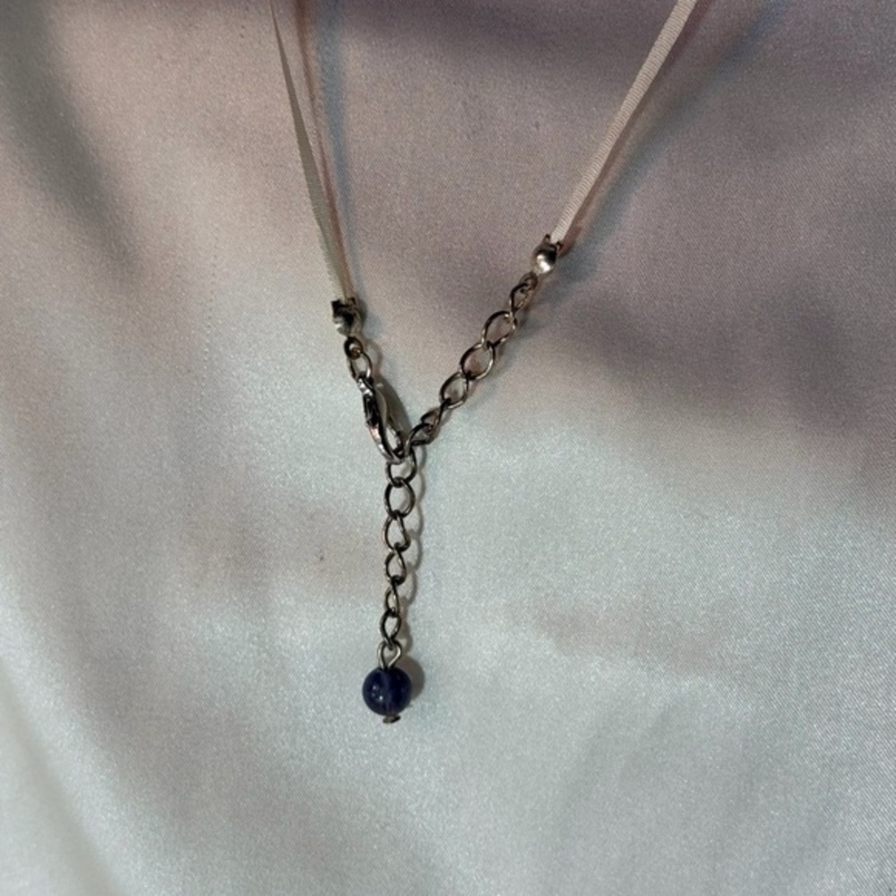 White silk ribbon iolite necklace